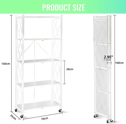 SKY-TOUCH Foldable Storage Organizer 5 Tier, Storage Shelves Kitchen Cabinet Storage Rack, Shelf Storage Multipurpose Rack for Living Room Bedroom Kitchen Garage Black 35x72x160.5cm