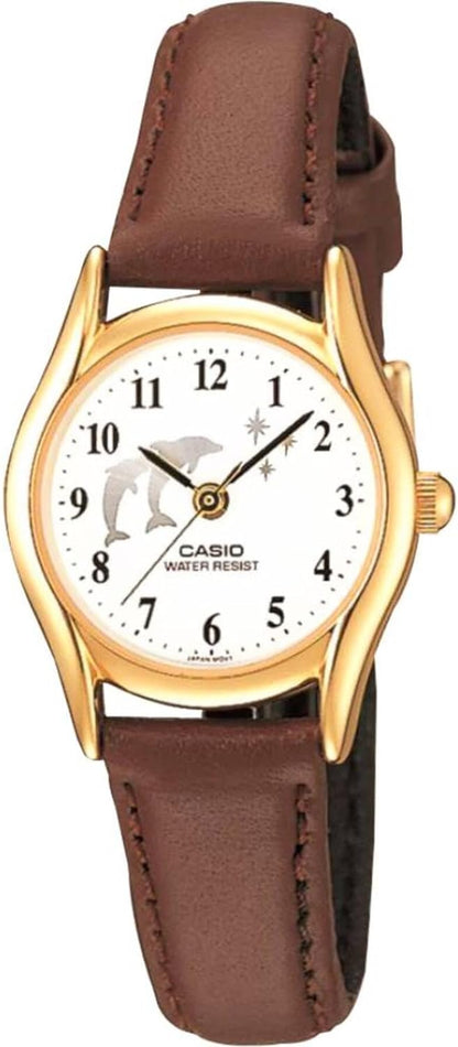 Casio Womens Quartz Watch, Analog Display and Leather Strap