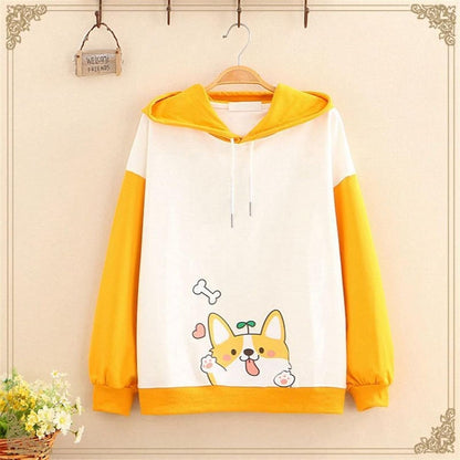 Zzple Kawaii Hoodie Sweater Thin Loose Color Matching Hooded Ears Japanese Girly Dress (Color : Pink, Size : M)