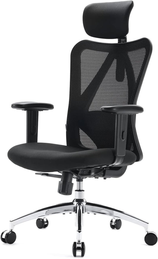 SIHOO Office Desk Chair, Ergonomic Computer Office Chair with Adjustable Headrest and Lumbar Support,High Back Executive Swivel Chair (Black)