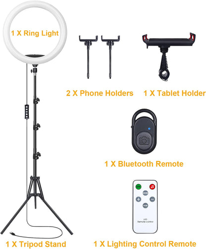 13" Selfie Ring Light with 63" Tripod Stand & 3 Phone Holder, LED Camera Ringlight with 48 RGB Colors Modes & Musical Rhythm Mode and 12 Brightness Dimmable for Makeup/Photography/Videos/Vlog/TikTok