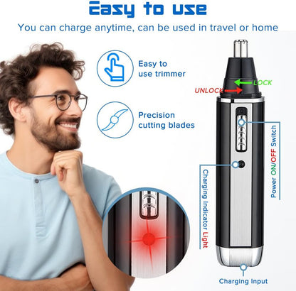 Portable Nose Hair Trimmer,Necomi® 4 in 1 Ear & Nose Hair Trimmer,with 360°Rotating Painless Dual Edge Blades,USB Rechargeable,Men Electric Nasal Eyebrow & Facial Hair Trimmer