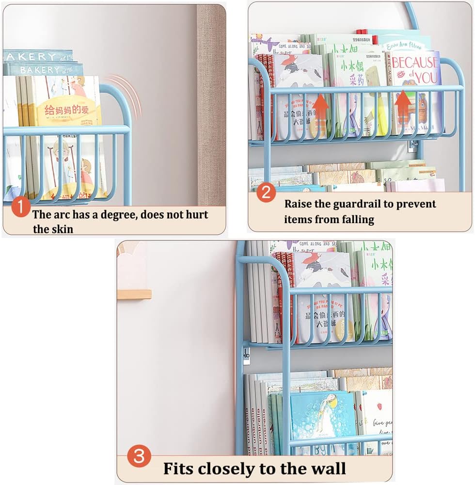 Bookshelf,Wall Mounted Shelves,2 Tier Kids Bookcase and Wall Bookshelf,Iron Hung Bracke Storage Shelves Display Shelf for Bedroom, Living Room, Office (A-G598-2 Tier-55cm)