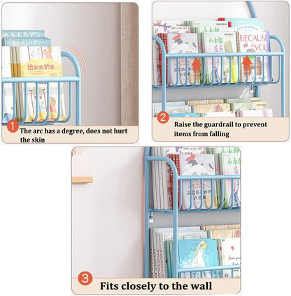 Bookshelf,Wall Mounted Shelves,2 Tier Kids Bookcase and Wall Bookshelf,Iron Hung Bracke Storage Shelves Display Shelf for Bedroom, Living Room, Office (A-G598-2 Tier-55cm)