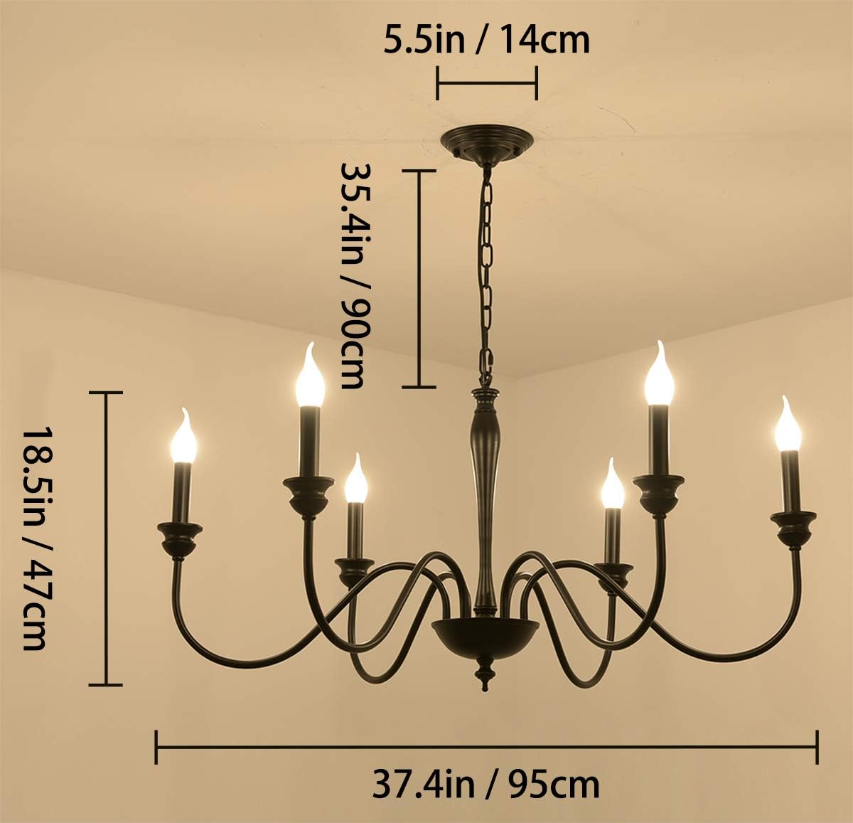 Ganeed Famhouse Chandelier 9-Light Black Classic Candle Pendant Light Fixture Hanging Light Vintage Ceiling Chandelier for Dining Room,Kitchen,Bedroom,Foyer,Living Room