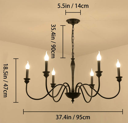 Ganeed Famhouse Chandelier 9-Light Black Classic Candle Pendant Light Fixture Hanging Light Vintage Ceiling Chandelier for Dining Room,Kitchen,Bedroom,Foyer,Living Room