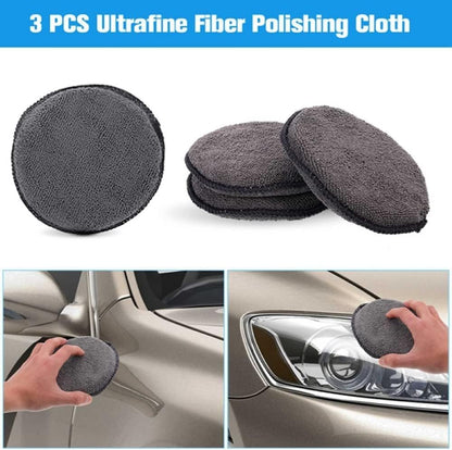 9 Pieces Microfiber Car Cleaning Kit | 3 Microfiber Towels | 3 Applicator Pads | Scratch Free Wash Sponge | Wash Mitt | Wheel Brush | For Car, Bike, Home and Multi-Purpose Cleaning