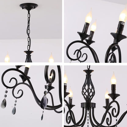 Ganeed Famhouse Chandelier 9-Light Black Classic Candle Pendant Light Fixture Hanging Light Vintage Ceiling Chandelier for Dining Room,Kitchen,Bedroom,Foyer,Living Room