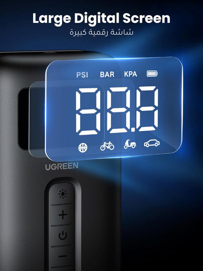 UGREEN Portable Air Compressor【2023 Upgrade Long Battery Life】Digital Tire Pressure Detection Air Pump Tyre Inflator with LED Light (Max 150 PSI) Auto Shut Off Electric Pump for Car, Bike, Ball, etc