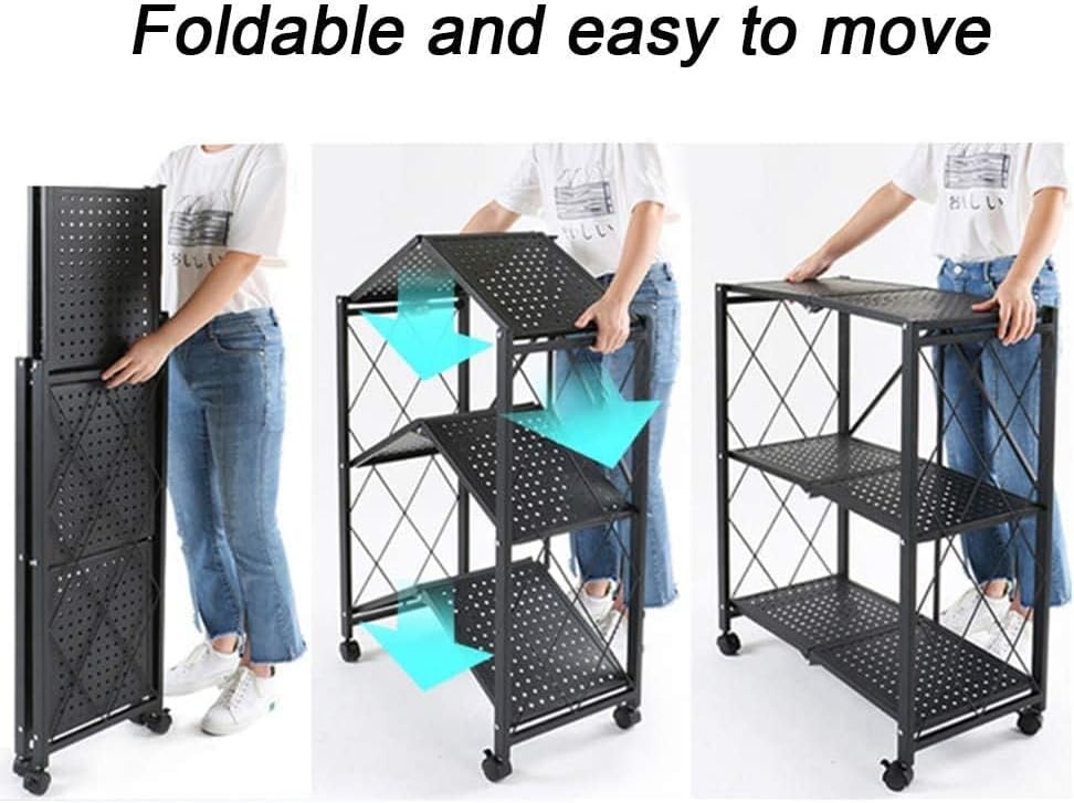 SKY-TOUCH Foldable Storage Organizer 5 Tier, Storage Shelves Kitchen Cabinet Storage Rack, Shelf Storage Multipurpose Rack for Living Room Bedroom Kitchen Garage Black 35x72x160.5cm