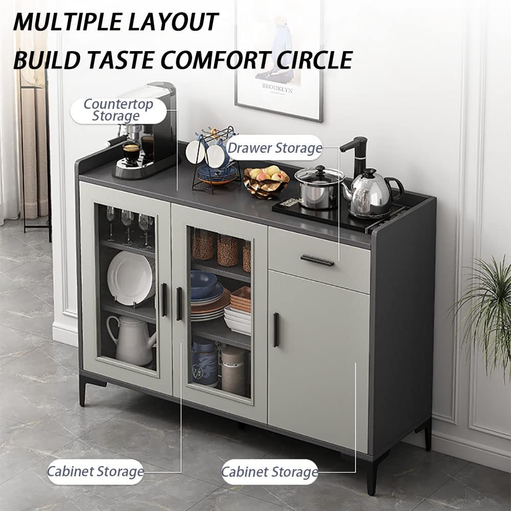 MUMOO BEAR Kitchen Storage Cabinet Modern Buffet Cabinet Sideboard Wine Bar Cabinet for Dining Room Living Room Kitchen Storage Come with Automatic Filling Teapot (C133+W171)