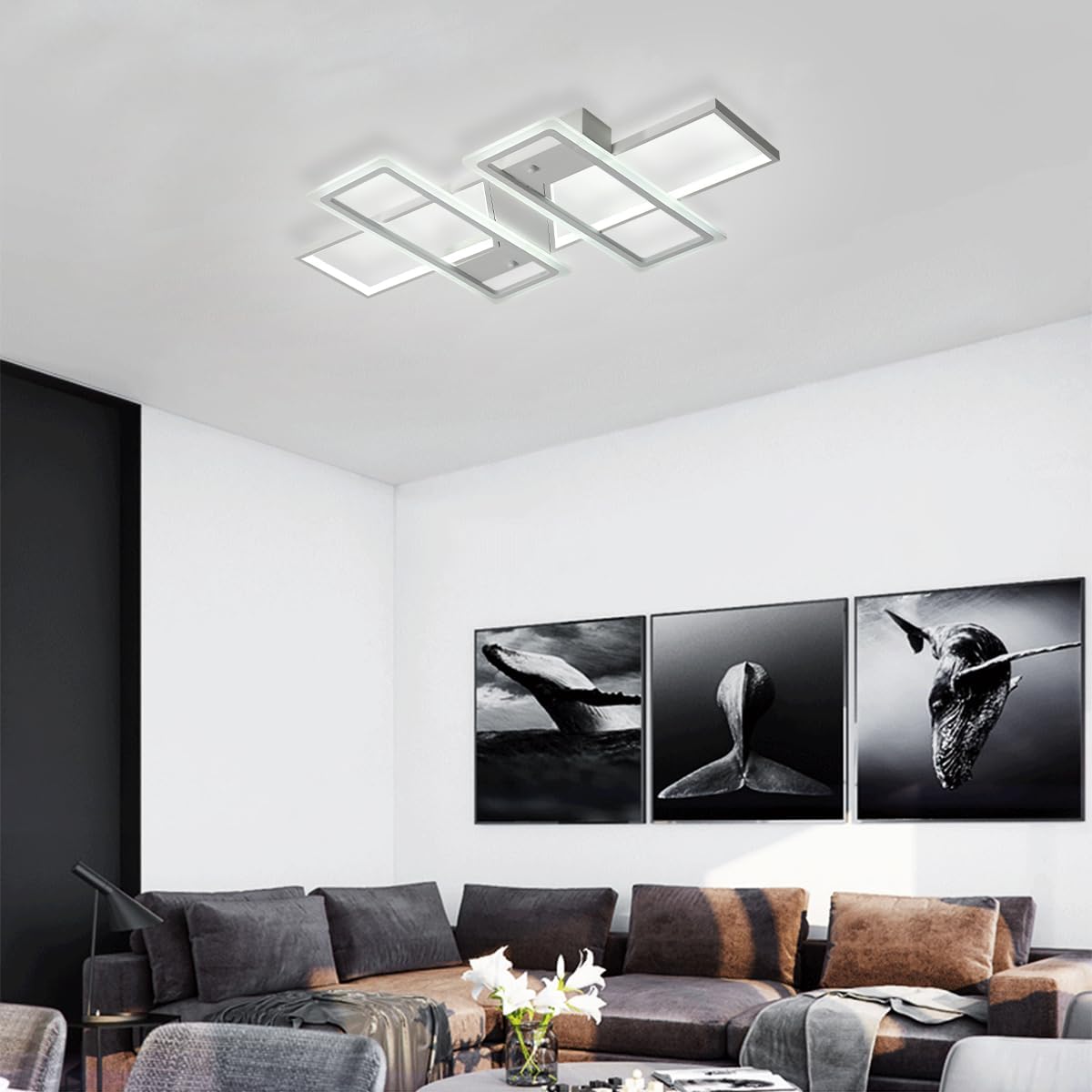 Jaycomey Dimmable Square LED Ceiling Lights, Ceiling Modern Light Acrylic Flush Mount Ceiling Lamps with Remote Control, 50W Black Ceiling Light Fixture for Living Dining Room Bedroom Kitchen