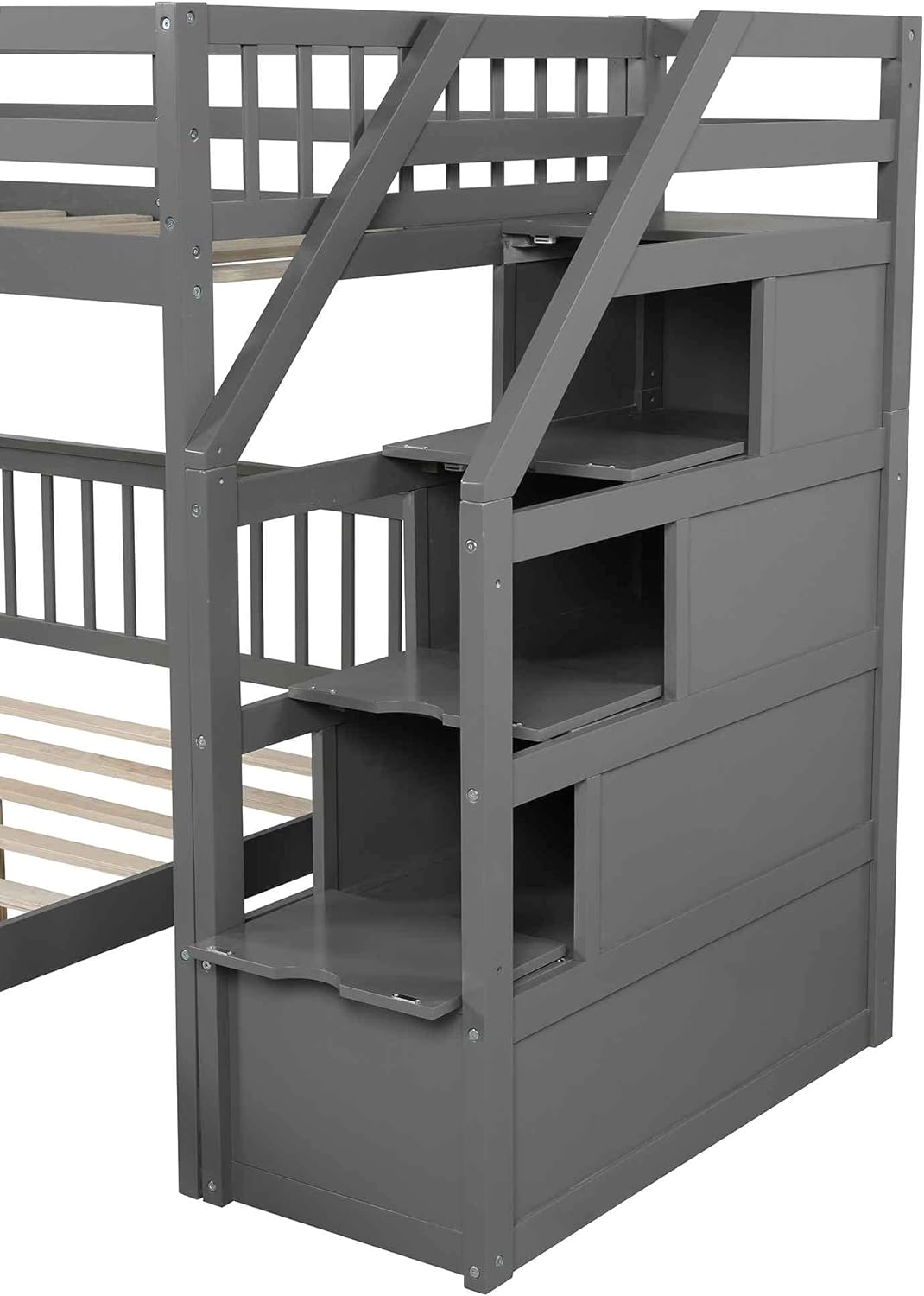 ATY Full Bunk Bed with Storage, Wooden Twin Over Size with Stairs, Can be Separated into 2 Beds, for Kids, Teens (Grey)