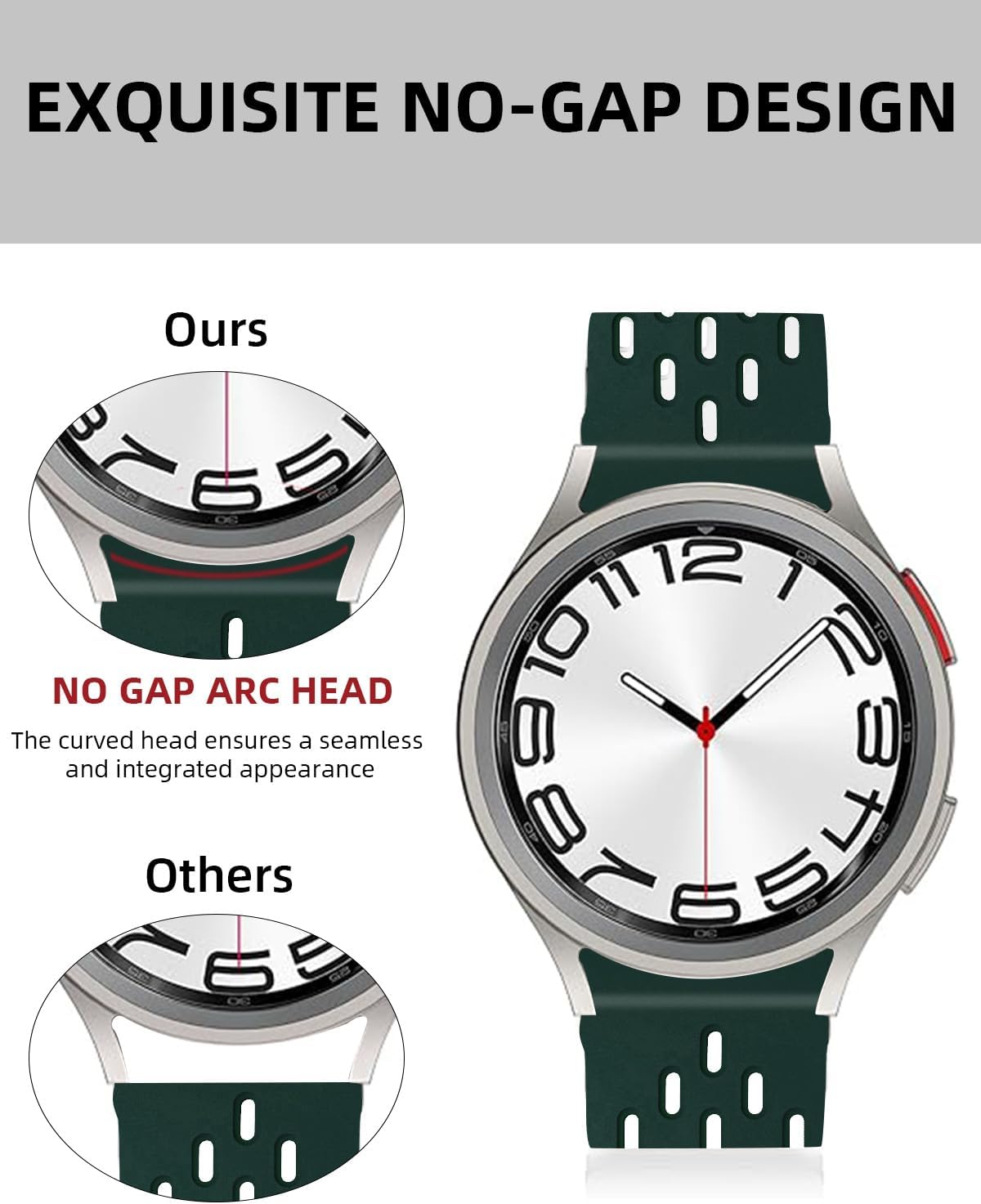 MAKCPOIMER No Gap Watch Band for Samsung Galaxy Watch 6 40mm 44mm/Watch 6 Classic 43mm 47mm/Watch 5 Pro 45mm/Watch 4 Classic 42mm 46mm/Watch 5/4 40mm 44mm, 20mm Breathable Silicone Sport Bands