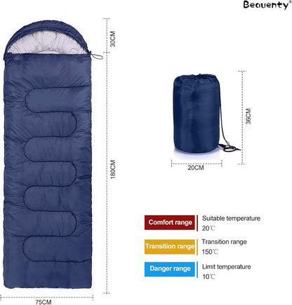 Beauenty 180CM bag length, cap is 30CM long Outdoor Camping Summer Camping Sleeping Bag Lunch 200g Envelope Hooded Sleeping Bag