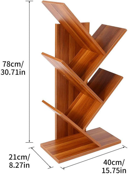 U-HOOME 8-Shelf Bookshelf Tree Bookcase Wood Bookshelves Storage Rack MDF Tree Book Shelf Display Organizer for Books,Magazines,CDs and Photo Album Holds Up to 5kgs Per Shelf ，White