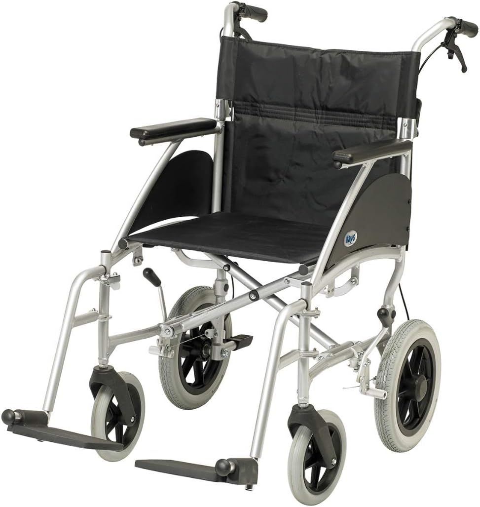 Days Swift Attendant Propelled Wheelchair, Lightweight Foldable Mobility Aid for Physically Impaired, Handicapped and Elderly users. 46cm, Silver Colour