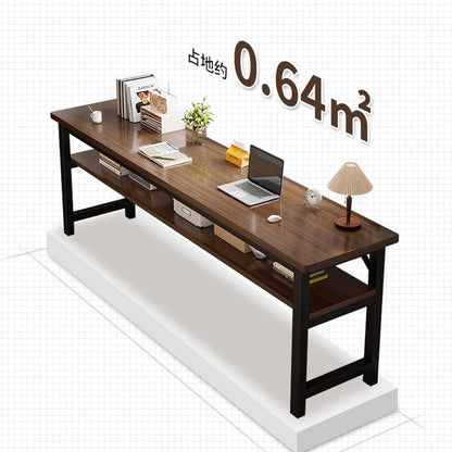 LEDIN Desk student study modern double home table rental room simple table computer table narrow wall long table (brushed black oak 100x40x75cm)