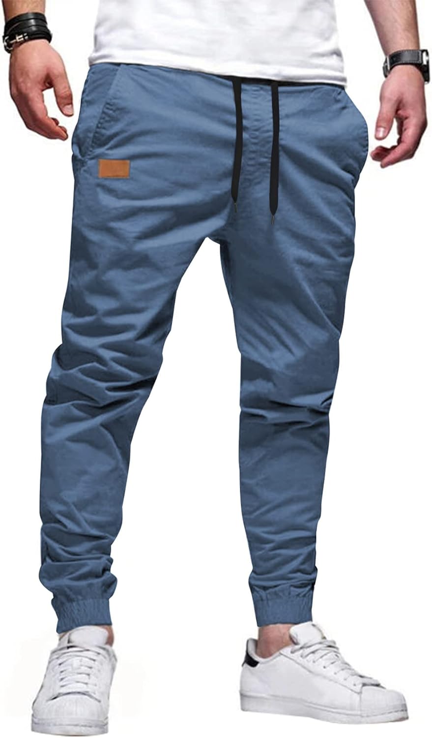 Men's Joggers Cotton Drawstring Outdoor Hiking Pants Casual Stretch Elastic Waist Track Pants Twill Jogging Sweatpants