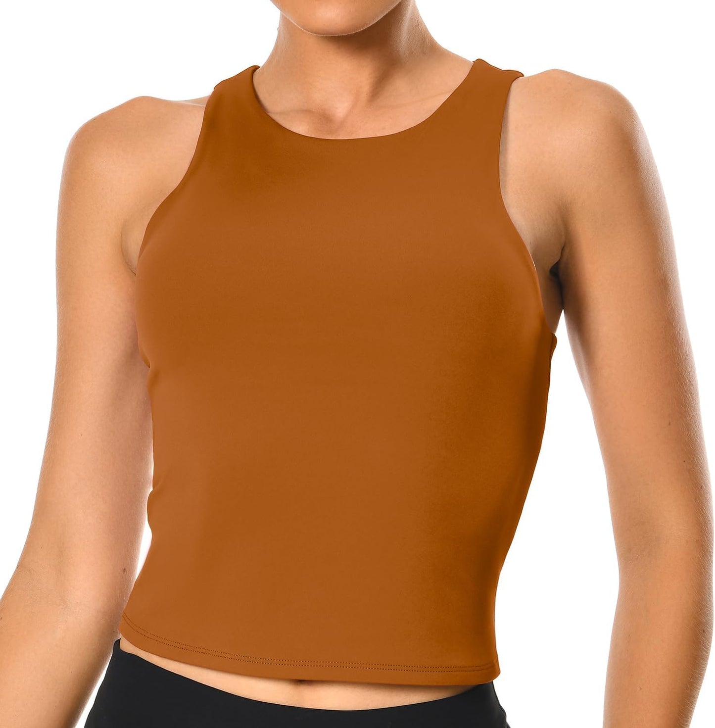 Colorfulkoala Women's High Neck Tank Tops Body Contour Sleeveless Crop Double Lined Yoga Shirts