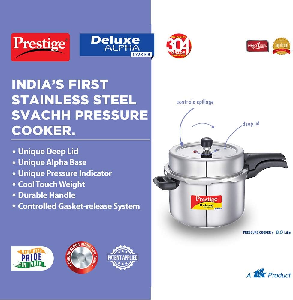 Prestige Stainless Steel Cooker Dlx Alpha Svachh Baby Handi 2 Ltr Cooker Mpd20266 | Silver