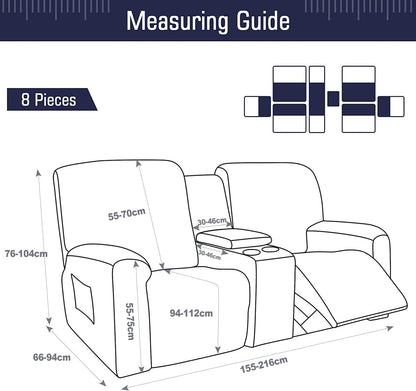 CULOTOL 8-Piece Velvet Stretch Loveseat Reclining Sofa Covers, Reclining Love Seat with Middle Console Slipcover, 2 seat Love Seat Recliner Cover, Thick, Soft, Washable (Black)