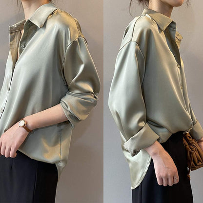 Pantete Womens Satin Silk Button Down Shirt Long Sleeve Casual Office Blouse Top Breathable & Silky