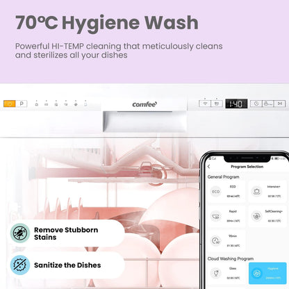 COMFEE' Tabletop Dishwahser 8 Place Compact Dishwasher with 7 Programmes Settings, Super Quiet and Quick, LED Display, Delay Start and WiFi Function APP Control