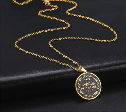 Palestine Coin Necklace - Stainless Steel Palestine Coin Map Necklace for Men Women Car Jewelry Pendant