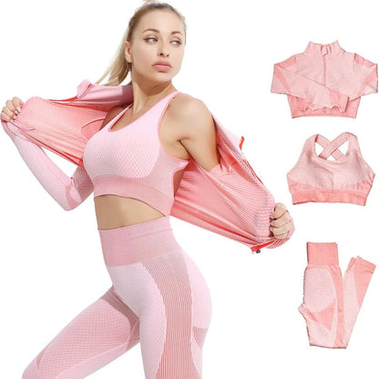 Veriliss 3pcs Gym Clothes for Women Tracksuit Womens Full Set Outfits Workout Joggers Yoga Sportswear Leggings and Stretch Sports Bra Jumpsuits Clothes Sets