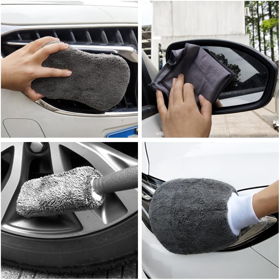 9 Pieces Microfiber Car Cleaning Kit | 3 Microfiber Towels | 3 Applicator Pads | Scratch Free Wash Sponge | Wash Mitt | Wheel Brush | For Car, Bike, Home and Multi-Purpose Cleaning