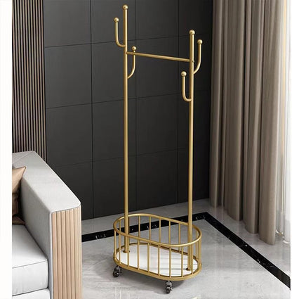 BEROZA Coat Rack, Metal Coat Rack With Hooks, Cactus Coat Rack Shelf With Rolling Wheels For Living Room, Balcony, Bathroom, Cloakroom. (Gold)