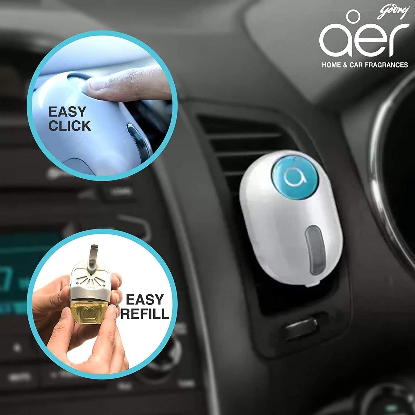 Godrej aer Click, Car Vent Air Freshener Kit - Cool Surf Blue (10G)