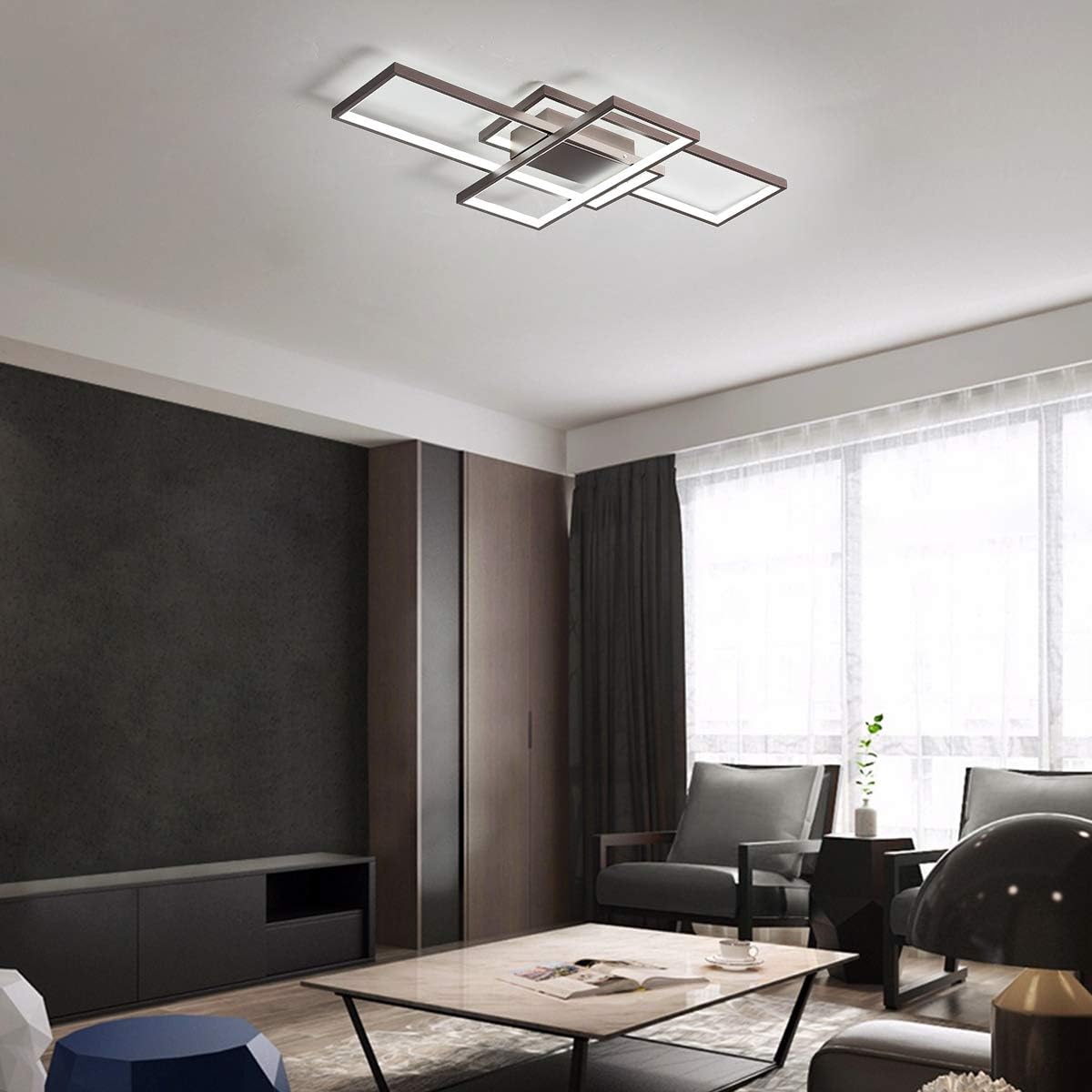 Jaycomey Dimmable Square LED Ceiling Lights, Ceiling Modern Light Acrylic Flush Mount Ceiling Lamps with Remote Control, 50W Black Ceiling Light Fixture for Living Dining Room Bedroom Kitchen