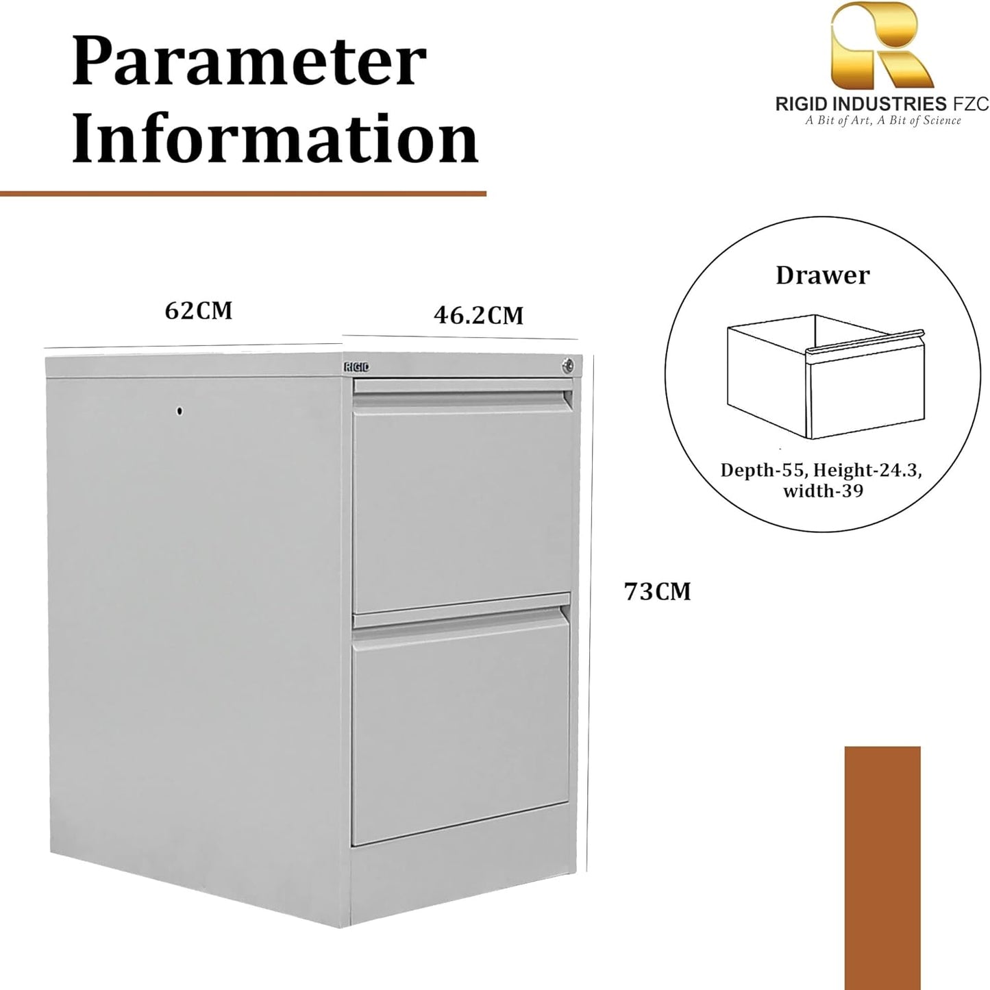 RIGID Steel Vertical Filing Cabinet Large Storage steel Cabinet, Metal Portable Cabinet with 2 Drawers for A4/Lette (White)