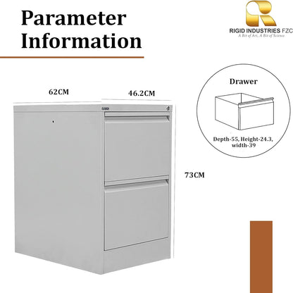 RIGID Steel Vertical Filing Cabinet Large Storage steel Cabinet, Metal Portable Cabinet with 2 Drawers for A4/Lette (White)