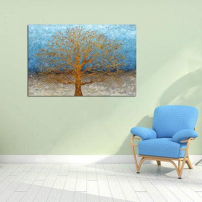 Yihui Arts Abstract Landscape Canvas Art Hand Painted 3D Tree Paintings with Gold Foil for Wall Decor Modern Artwork Pictures Living Room Bedroom Decoration