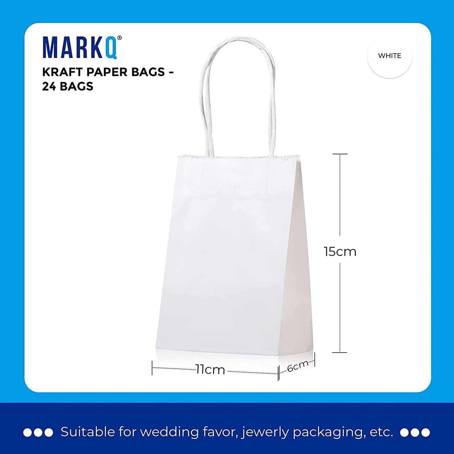 MARKQ 24 Bags Black Paper bags with handles 15 x 11 x 6 cm Small Gift bags for Birthday Party Favors, Weddings, Retail, Shopping, Bridal Shower