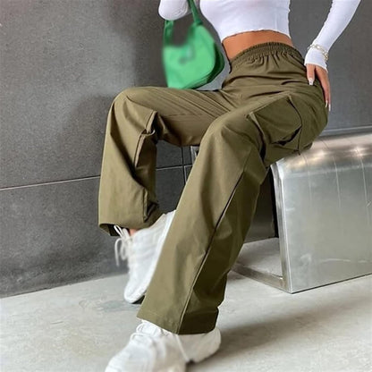 Women's Cargo Pants Classics Cargo Pants Straight Elastic Waist Capri Pants Streatwear with Flap Pockets