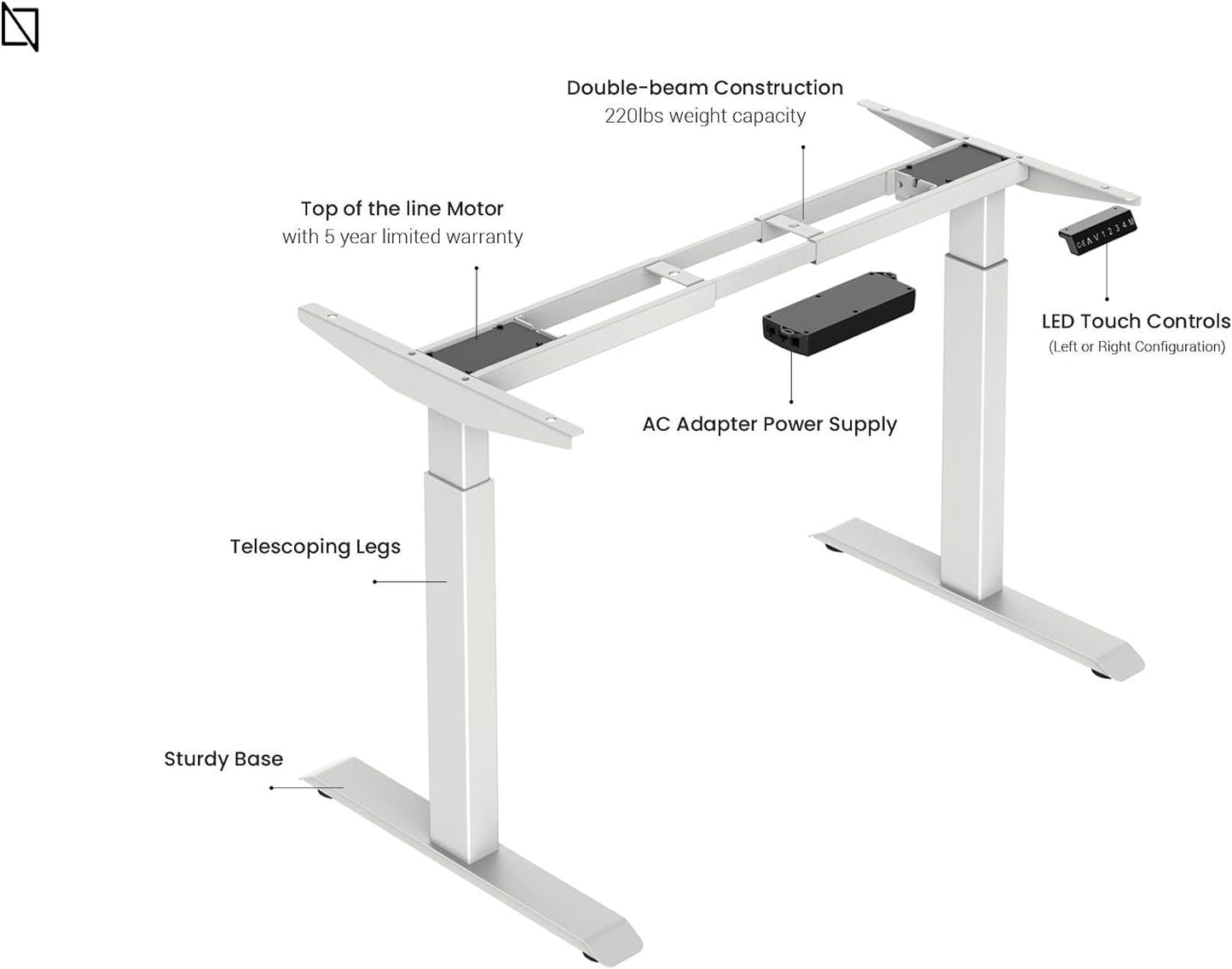 Navodesk Electric Height Adjustable Computer Desk, Bluetooth Enabled White Frame (Frame+Top) (Walnut, 59 x 30 inch)