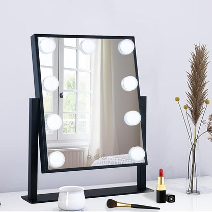 BWLLNI Lighted Makeup Mirror Hollywood Mirror Vanity Mirror with Lights, Touch Control Design 3 Colors Dimable LED Bulbs, Detachable 10X Magnification, 360°Rotation, White.