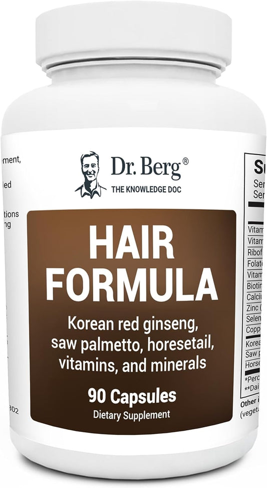 Dr. Berg All in One Hair Vitamins for Men & Women - Advanced Hair Formula Includes Biotin, Saw Palmetto, DHT Blocker & Trace Minerals - Hair Supplement for Hair, Skin & Nails - 90 Veg Capsules