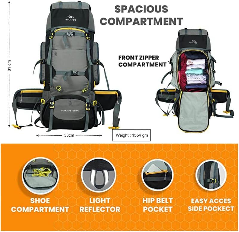 TRAWOC 80L Travel Backpack for Outdoor Sport Camp Hiking Trekking Bag Camping Rucksack HK007