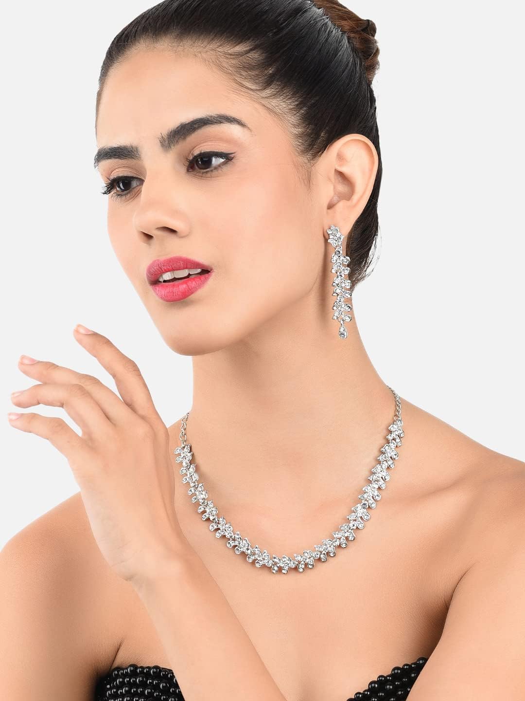 Zaveri Pearls Twinkling Leaf Twigs Austrain Diamnond Necklace Set