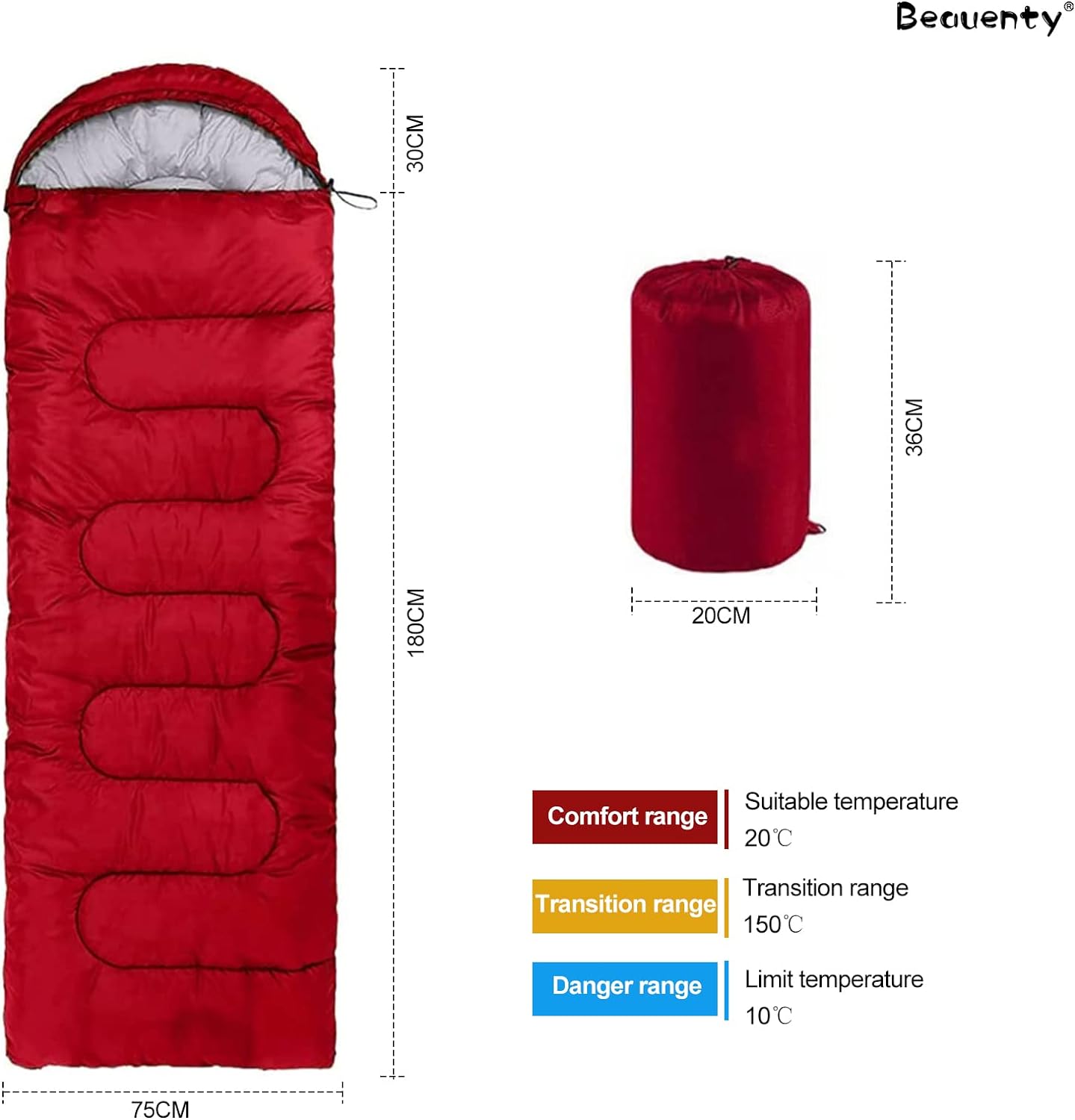 Beauenty 180CM bag length, cap is 30CM long Outdoor Camping Summer Camping Sleeping Bag Lunch 200g Envelope Hooded Sleeping Bag