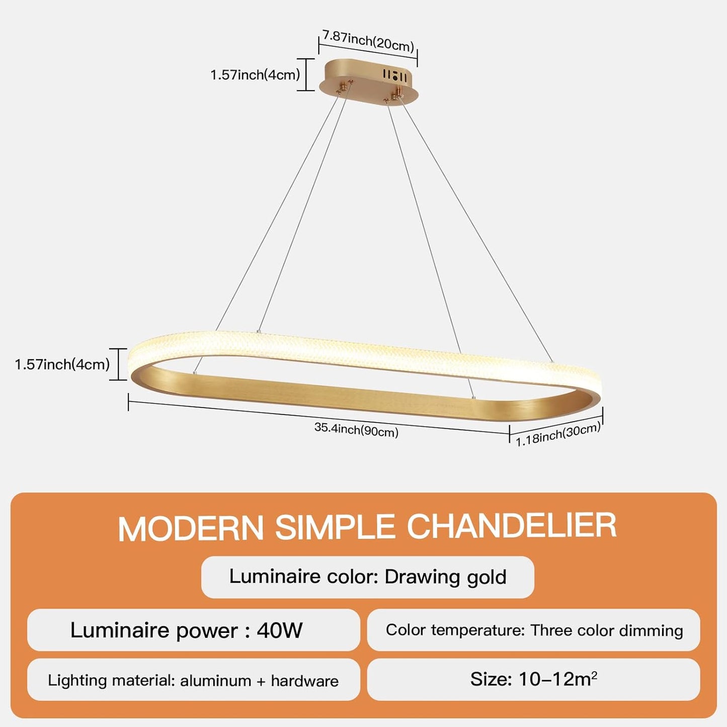 YATAI Modern Oval LED Chandelier Dining Room, Gold Acrylic Chandelier Light for Kitchen Island Table, Study, Dimmable & Height Adjustable Chandeliers lamp