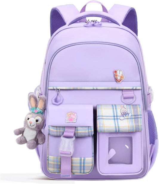 Kids Backpack With Cute Bear Plush Kawaii Pin Accessories Large Capacity Aesthetic School Bags, Waterproof Backpack for Girls Teen