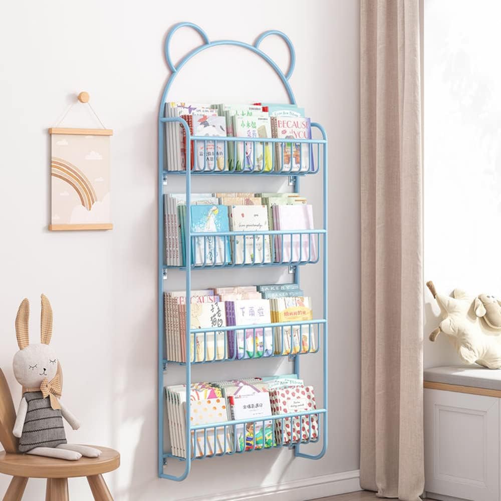 Bookshelf,Wall Mounted Shelves,2 Tier Kids Bookcase and Wall Bookshelf,Iron Hung Bracke Storage Shelves Display Shelf for Bedroom, Living Room, Office (A-G598-2 Tier-55cm)