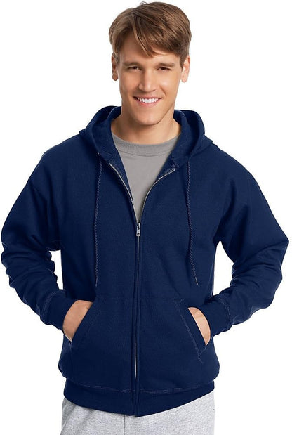 Hanes Men's Hoodie, EcoSmart Fleece Zip-Front Hooded Sweatshirt, Cotton-Blend Fleece Hooded Sweatshirt, Mid-Weight Zip-Up, Charcoal Heather, S