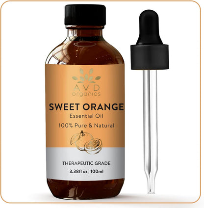 AVD Organics Sweet Orange Essential Oil 100ml - Pure, Natural, Cold Pressed & Undiluted -Use in Aromatherapy Diffusers for Mood Lifting - 3.38 fl. Oz